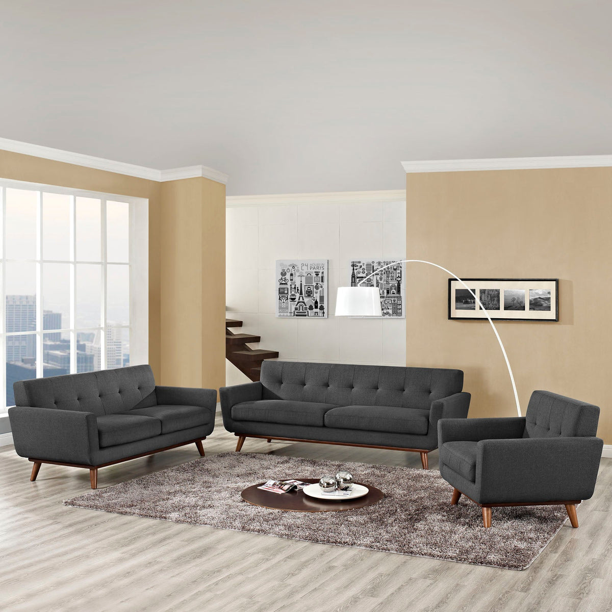 Engage Gray Sofa Loveseat and Armchair (Set of 3) - Ornate Home