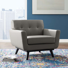 Engage Gray Top-Grain Leather Living Room Lounge Accent Armchair - Ornate Home