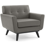 Engage Gray Top-Grain Leather Living Room Lounge Accent Armchair - Ornate Home