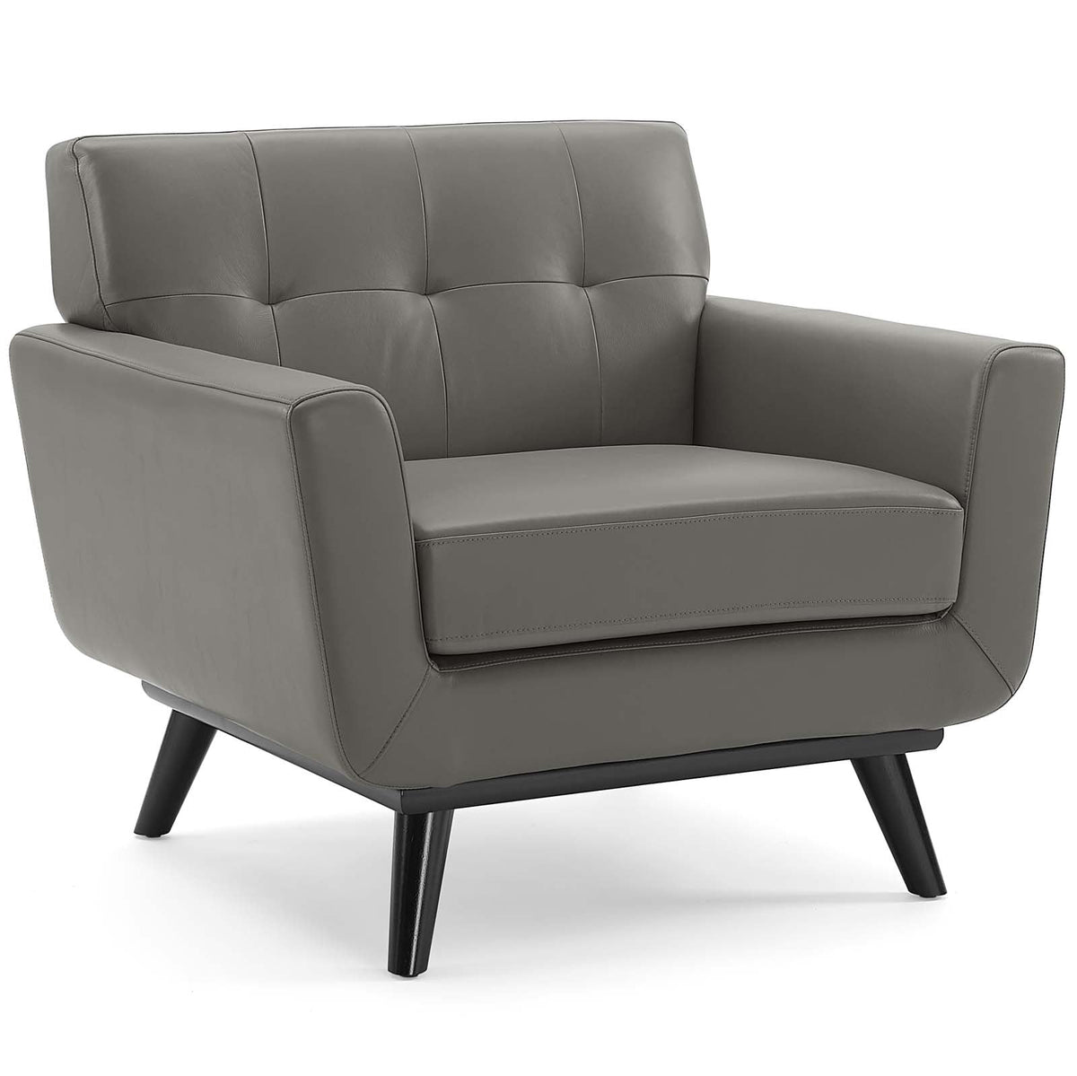 Engage Gray Top-Grain Leather Living Room Lounge Accent Armchair - Ornate Home