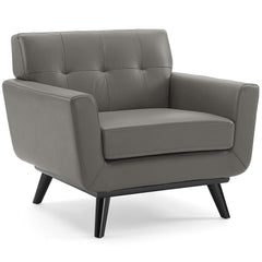 Engage Gray Top-Grain Leather Living Room Lounge Accent Armchair - Ornate Home