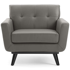 Engage Gray Top-Grain Leather Living Room Lounge Accent Armchair - Ornate Home