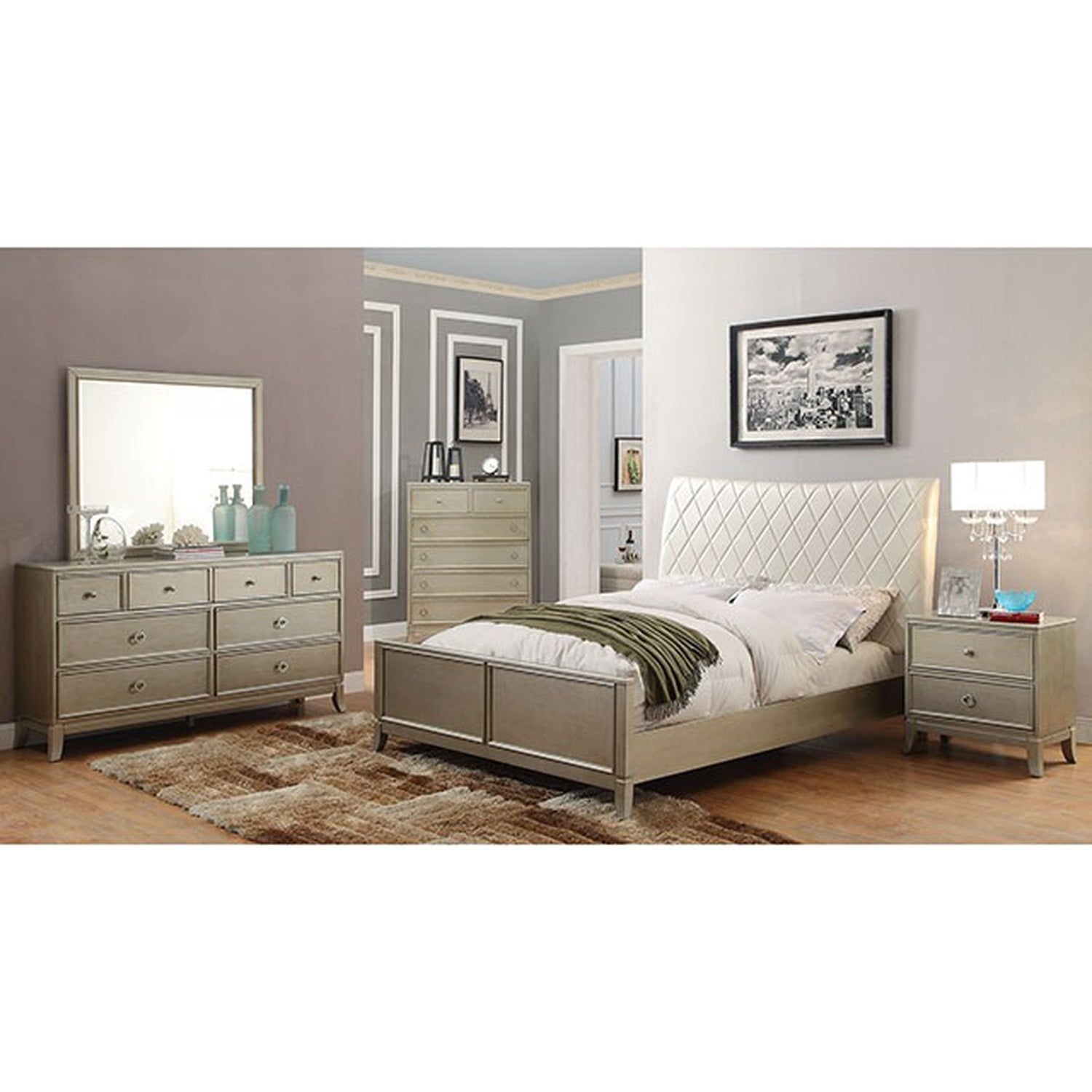 Enid Silver Queen Bed - Ornate Home