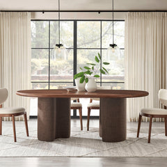 Enric Walnut 84 Inch Mango Wood Oval Dining Table - Ornate Home