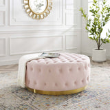 Ensconce Pink Tufted Performance Velvet Round Ottoman - Ornate Home