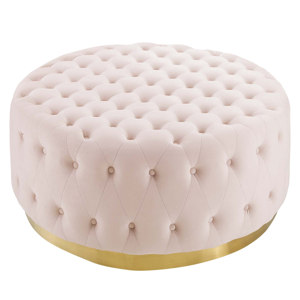 Ensconce Pink Tufted Performance Velvet Round Ottoman - Ornate Home