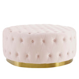 Ensconce Pink Tufted Performance Velvet Round Ottoman - Ornate Home