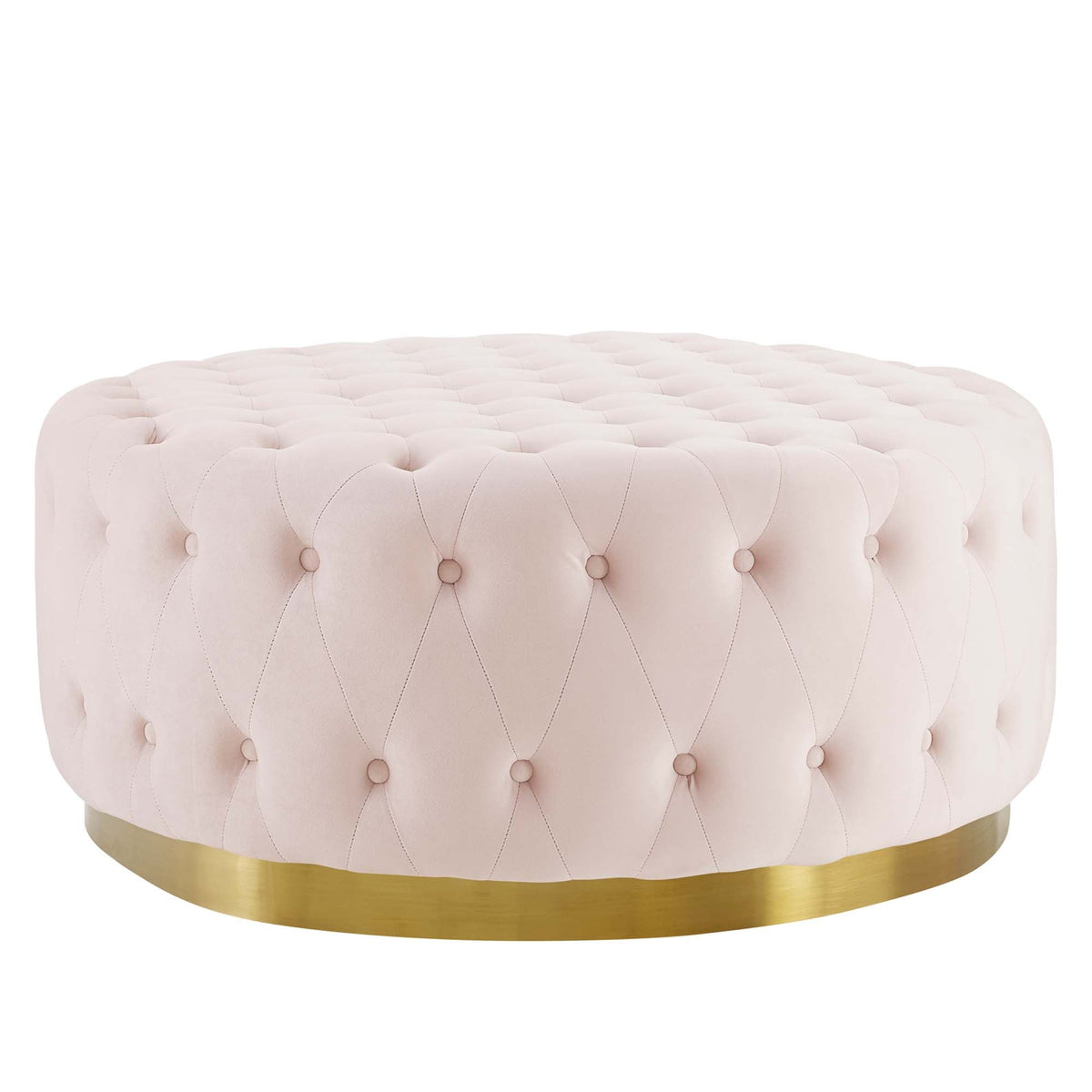 Ensconce Pink Tufted Performance Velvet Round Ottoman - Ornate Home