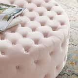 Ensconce Pink Tufted Performance Velvet Round Ottoman - Ornate Home