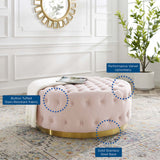 Ensconce Pink Tufted Performance Velvet Round Ottoman - Ornate Home