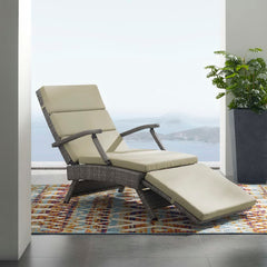 Envisage Light Gray/Beige Chaise Outdoor Patio Wicker Rattan Lounge Chair - Ornate Home