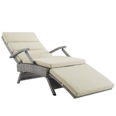 Envisage Light Gray/Beige Chaise Outdoor Patio Wicker Rattan Lounge Chair - Ornate Home