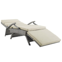 Envisage Light Gray/Beige Chaise Outdoor Patio Wicker Rattan Lounge Chair - Ornate Home