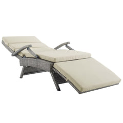 Envisage Light Gray/Beige Chaise Outdoor Patio Wicker Rattan Lounge Chair - Ornate Home
