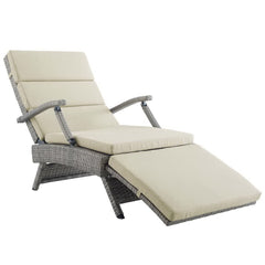 Envisage Light Gray/Beige Chaise Outdoor Patio Wicker Rattan Lounge Chair - Ornate Home