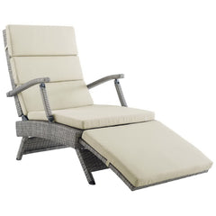 Envisage Light Gray/Beige Chaise Outdoor Patio Wicker Rattan Lounge Chair - Ornate Home