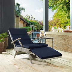 Envisage Light Gray/Navy Chaise Outdoor Patio Wicker Rattan Lounge Chair - Ornate Home