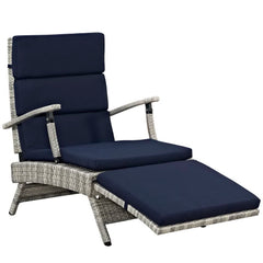 Envisage Light Gray/Navy Chaise Outdoor Patio Wicker Rattan Lounge Chair - Ornate Home