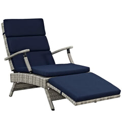 Envisage Light Gray/Navy Chaise Outdoor Patio Wicker Rattan Lounge Chair - Ornate Home