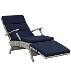 Envisage Light Gray/Navy Chaise Outdoor Patio Wicker Rattan Lounge Chair - Ornate Home