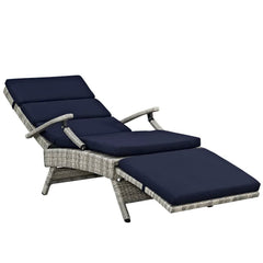 Envisage Light Gray/Navy Chaise Outdoor Patio Wicker Rattan Lounge Chair - Ornate Home
