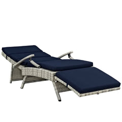 Envisage Light Gray/Navy Chaise Outdoor Patio Wicker Rattan Lounge Chair - Ornate Home