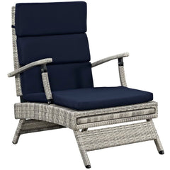Envisage Light Gray/Navy Chaise Outdoor Patio Wicker Rattan Lounge Chair - Ornate Home