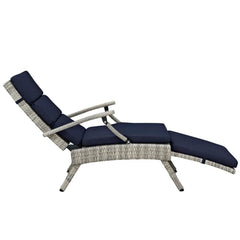 Envisage Light Gray/Navy Chaise Outdoor Patio Wicker Rattan Lounge Chair - Ornate Home