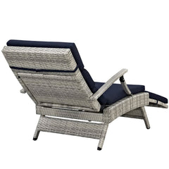 Envisage Light Gray/Navy Chaise Outdoor Patio Wicker Rattan Lounge Chair - Ornate Home