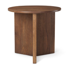 Enzo Medium Brown 32" Round Tabletop with Fluted Wood Base Foyer Accent Table - Ornate Home