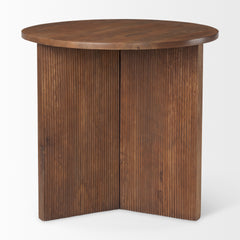 Enzo Medium Brown 32" Round Tabletop with Fluted Wood Base Foyer Accent Table - Ornate Home