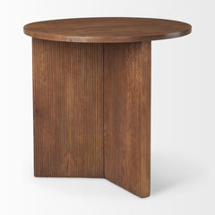 Enzo Medium Brown 32" Round Tabletop with Fluted Wood Base Foyer Accent Table - Ornate Home