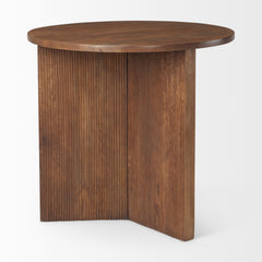 Enzo Medium Brown 32" Round Tabletop with Fluted Wood Base Foyer Accent Table - Ornate Home