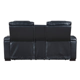 Ephron Black Power Motion Loveseat w/ Console, Power Headrests, LED & Speakers - Ornate Home