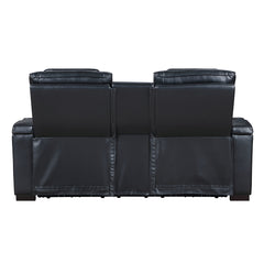 Ephron Black Power Motion Loveseat w/ Console, Power Headrests, LED & Speakers - Ornate Home