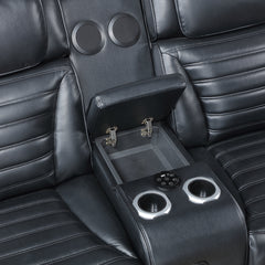Ephron Black Power Motion Loveseat w/ Console, Power Headrests, LED & Speakers - Ornate Home