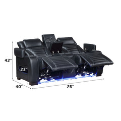 Ephron Black Power Motion Loveseat w/ Console, Power Headrests, LED & Speakers - Ornate Home