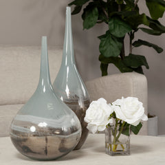 Erie Sky Blue/Dark Brown Tall Two Toned Blown Glass Vase - Ornate Home