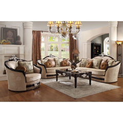 Ernestine Loveseat with 6 Pillows in Tan and Black - Ornate Home