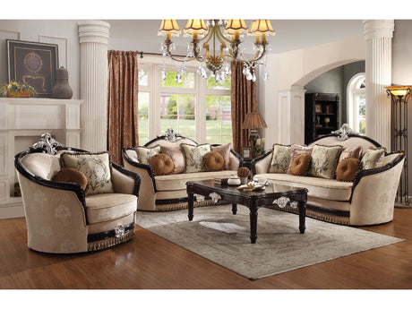 Ernestine Sofa with 7 Pillows in Tan and Black - Ornate Home