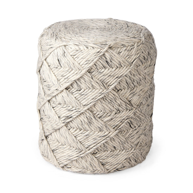 Esfera Beige Chevron Woven Round Pouf - Ornate Home