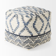 Eshana Cream Wool and Denim Patterned Pouf - Ornate Home