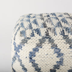 Eshana Cream Wool and Denim Patterned Pouf - Ornate Home
