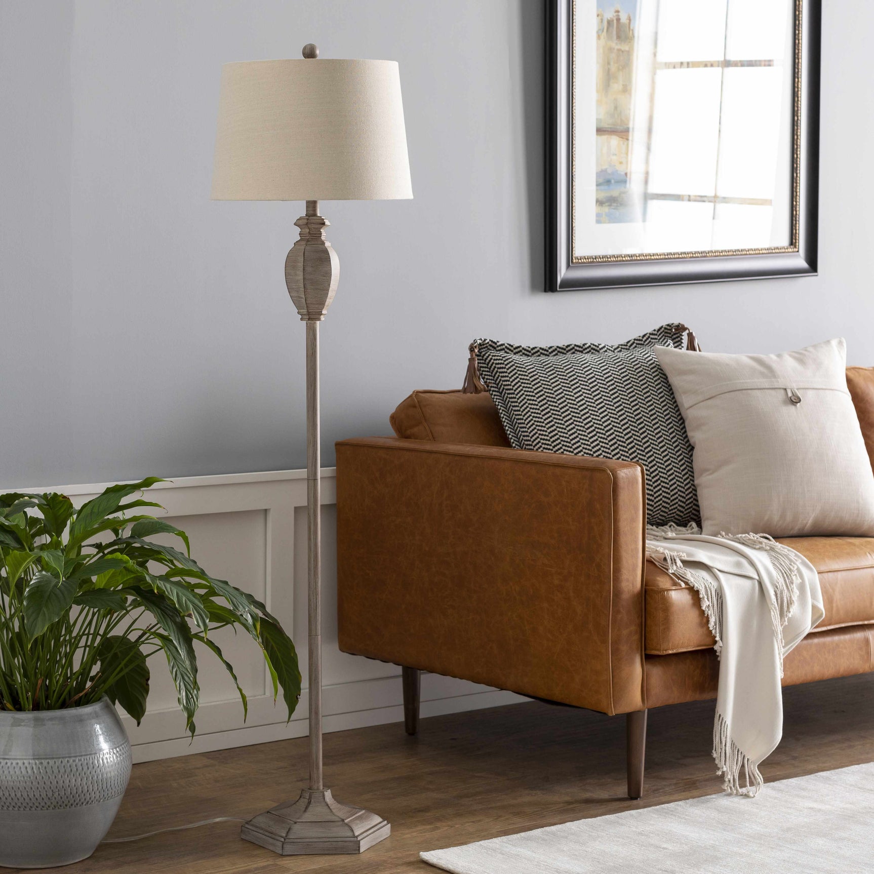 Esmeralda Resin Gray & Beige Floor Lamp - Ornate Home