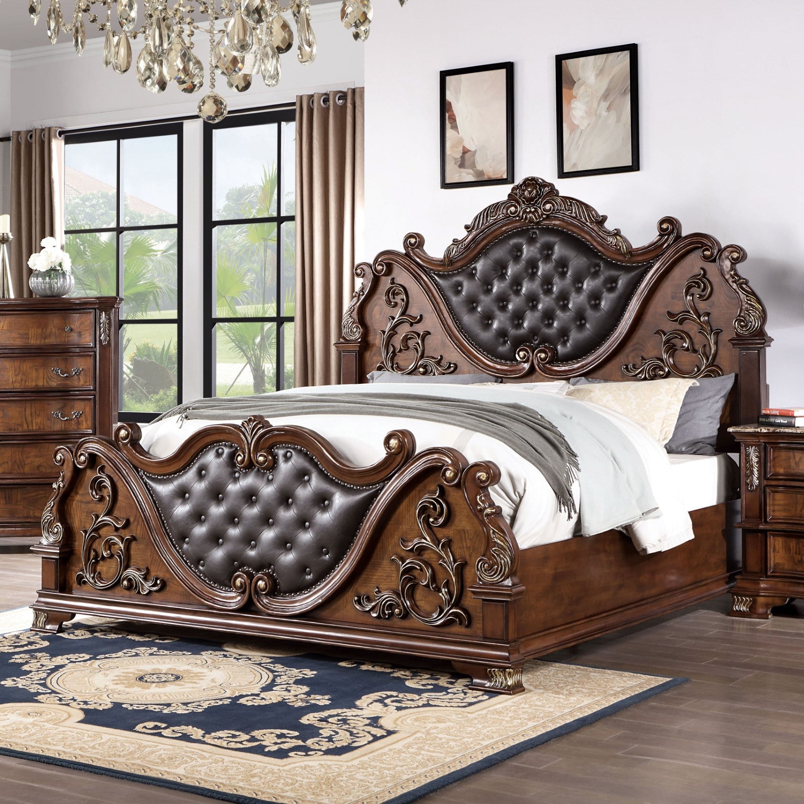 Esparanza Brown Cherry 5 Pc. Queen Bedroom Set w/ Chest - Ornate Home