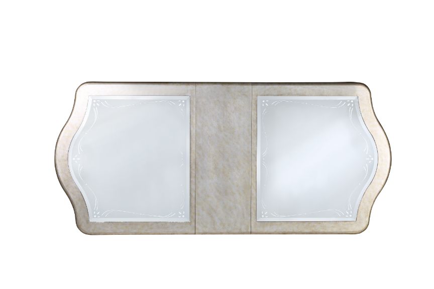 Esteban Mirrored & Antique Champagne Dining Table w/ Extension Leaf - Ornate Home