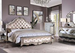 Esteban Velvet & Antique Champagne E. King Panel Bed - Ornate Home