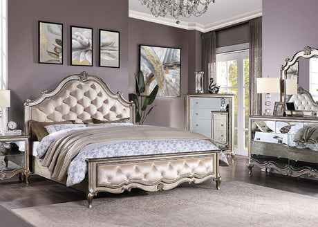 Esteban Velvet & Antique Champagne E. King Panel Bed - Ornate Home