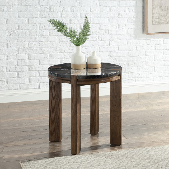 Estella Black/Walnut End Table w/Marble Top - Ornate Home