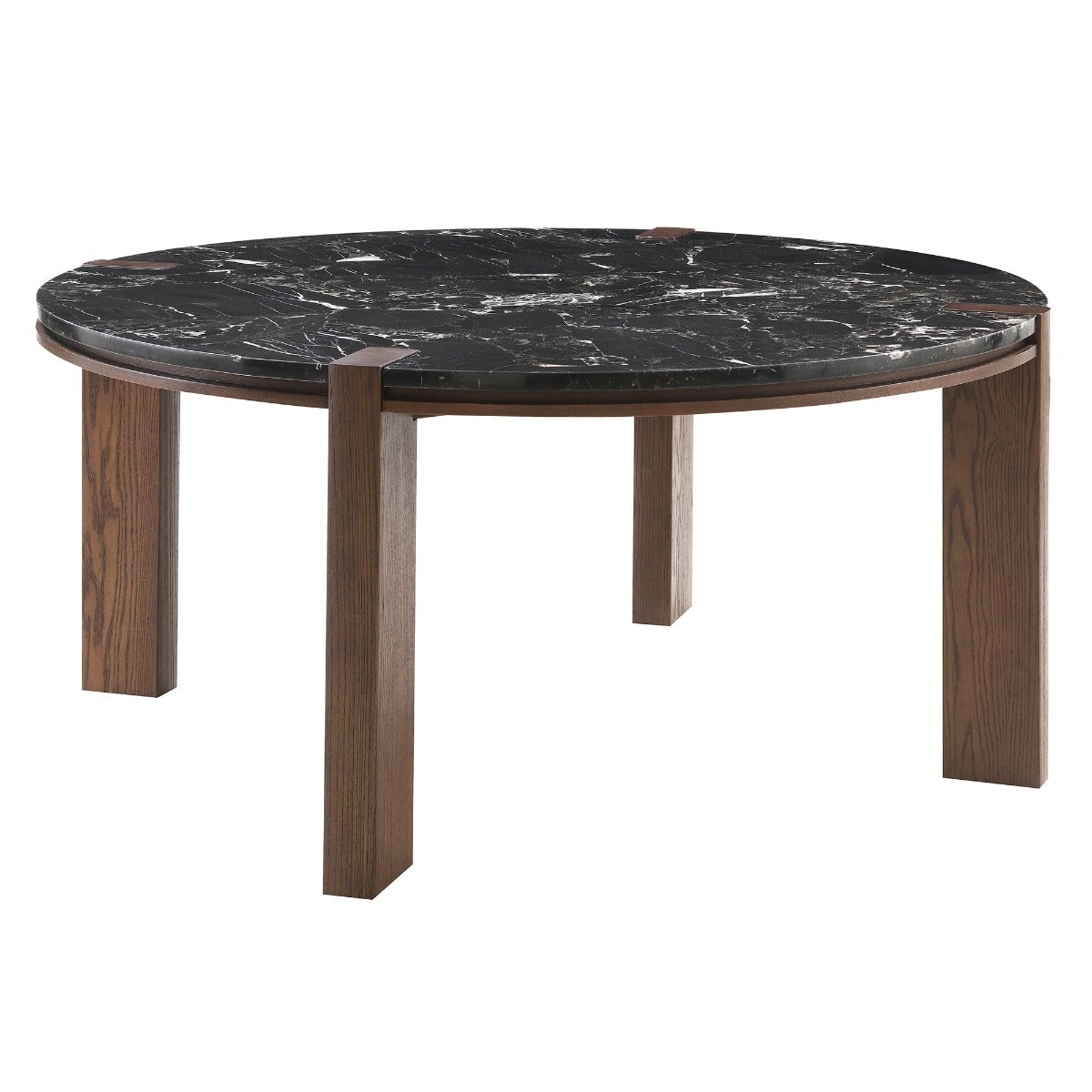 Estella Black/Walnut Round Dining Table w/Marble Top - Ornate Home